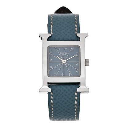 Hermes Stainless Steel Courchevel 21mm Heure H Hour Quartz Watch Blue Jean 1 of 5