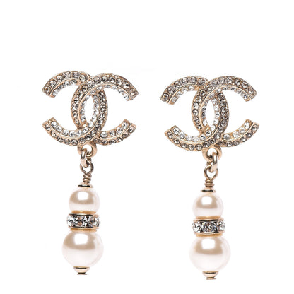 Chanel Crystal Pearl CC Drop Earrings Gold 1 of 4