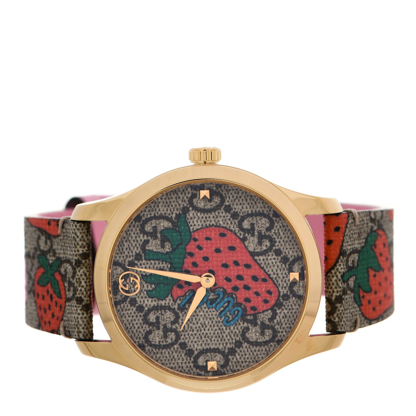 Stainless Steel Canvas 38mm G-Timeless GG Supreme Strawberry Quartz Watch Brown