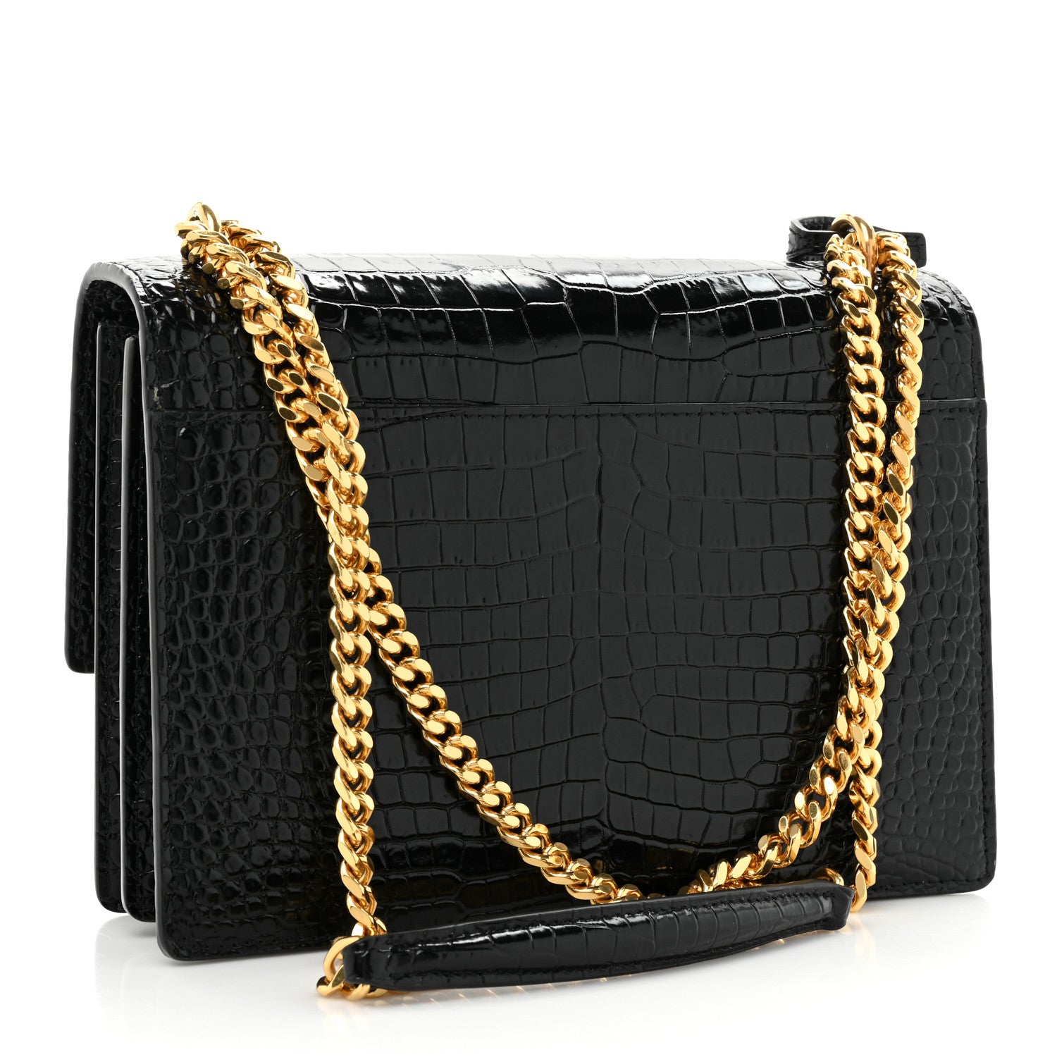 Saint Laurent Calfskin Crocodile Embossed Medium Monogram Sunset Black 3 of 14