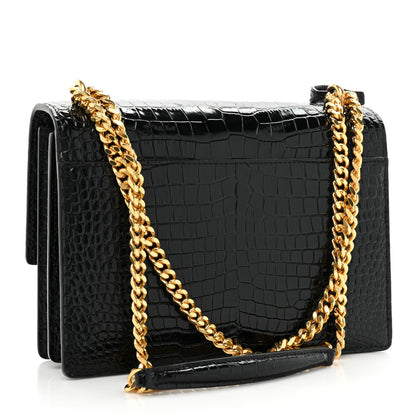 Saint Laurent Calfskin Crocodile Embossed Medium Monogram Sunset Black 3 of 14