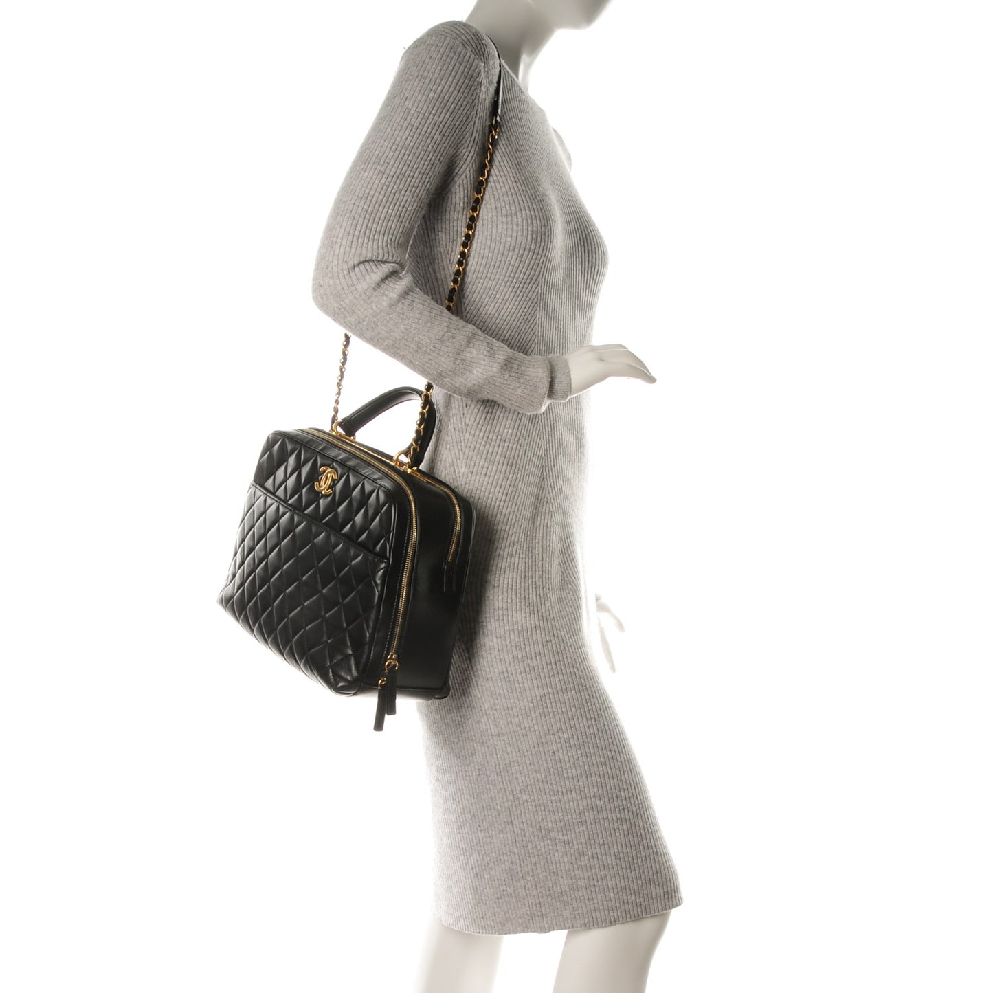 Lambskin Quilted Trendy CC Bowling Bag Black