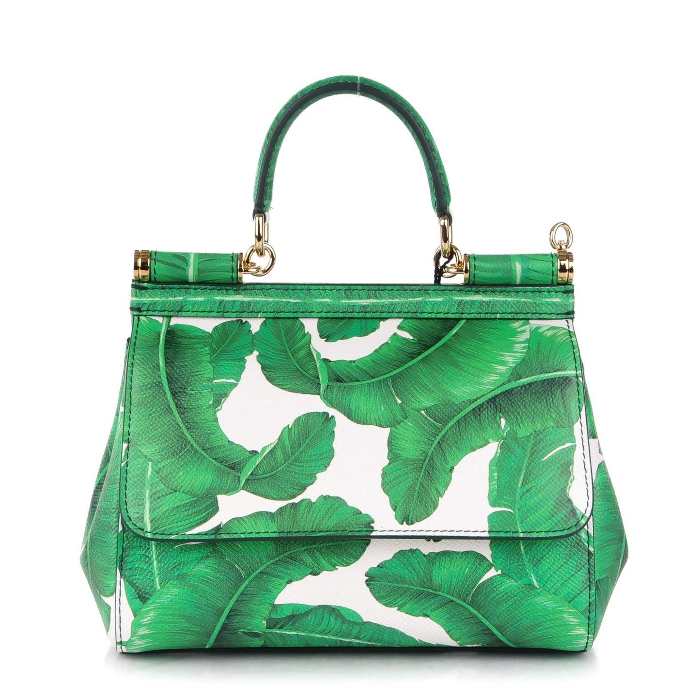 Dauphine Banana Leaf Print Small Miss Sicily Satchel Green White