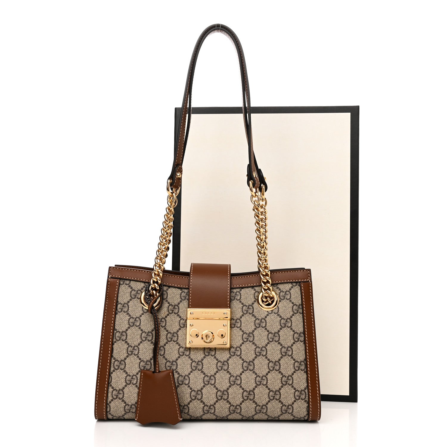Gucci GG Supreme Monogram Calfskin Small Padlock Tote Beige Ebony Tuscany 11 of 11