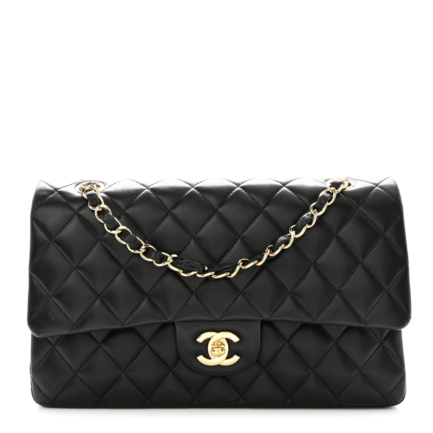 Lambskin Quilted Medium Double Flap Black