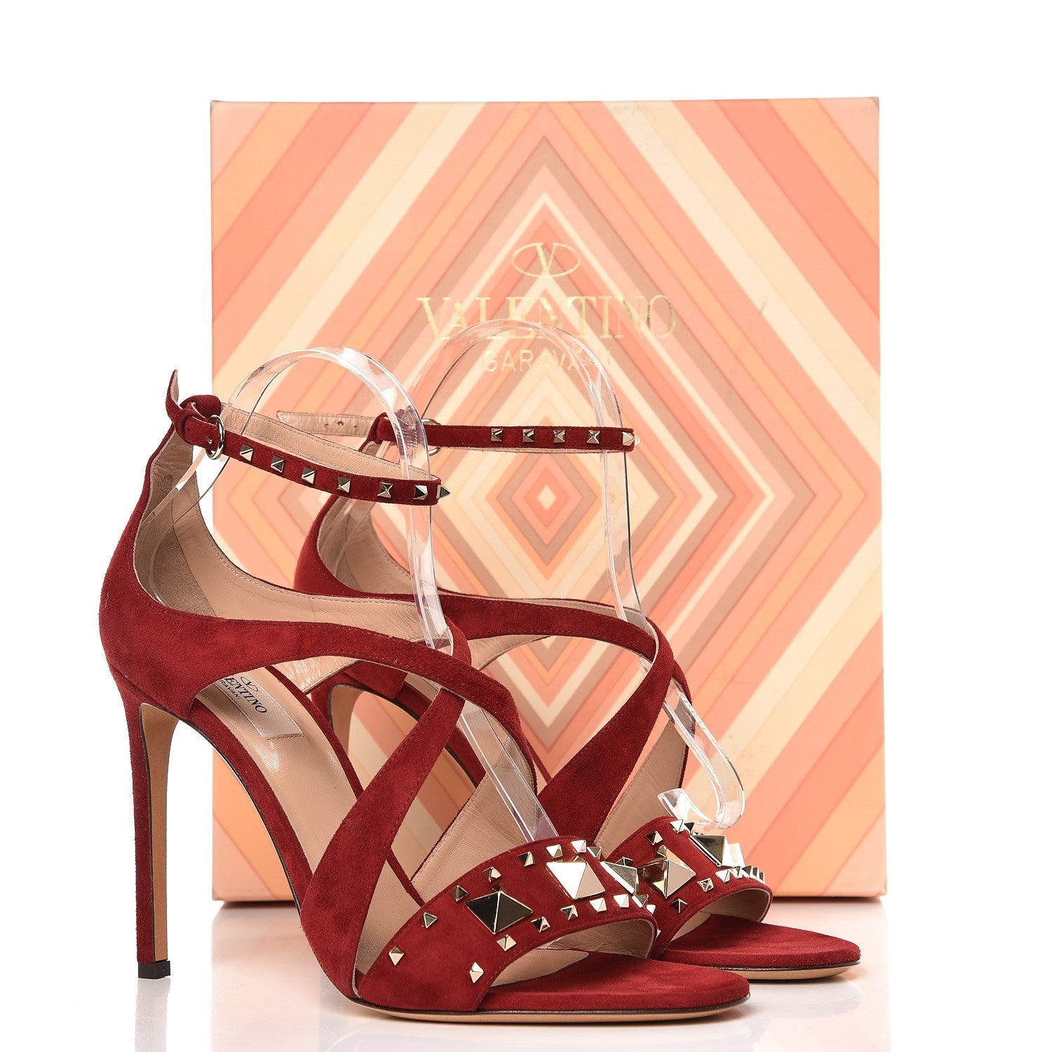 Valentino Garavani Suede Rockstud Lovestud Ankle Strap 100 Sandals 39.5 Rubino 9 of 9