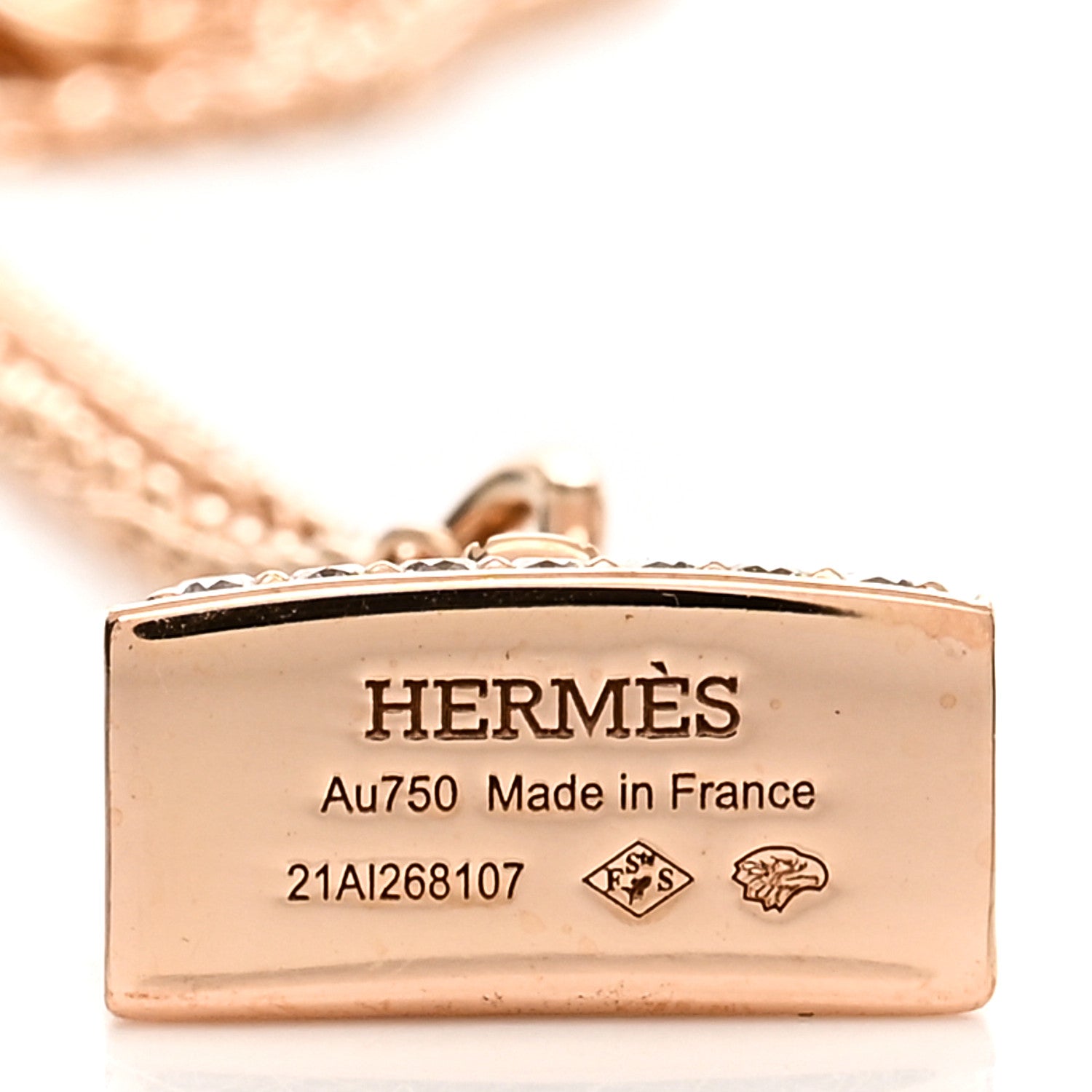 Hermes 18K Rose Gold Diamond Kelly Amulettes Pendant Necklace 4 of 5