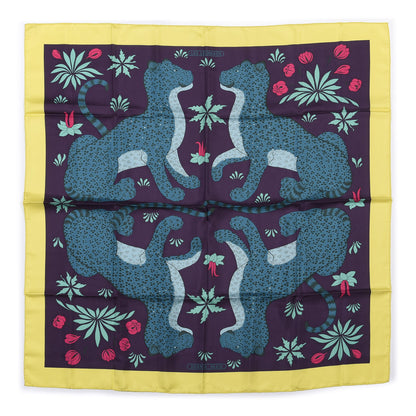 Hermes Silk Les Leopards Scarf 90 Jaune Vif Marine Canard 1 of 5