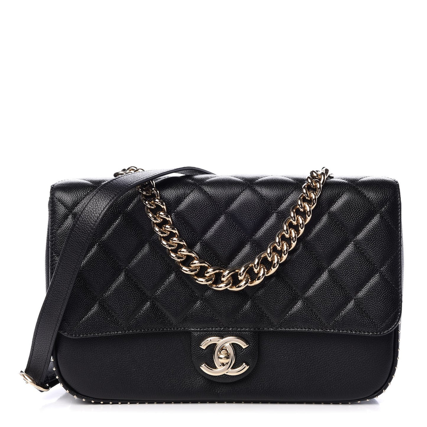 Caviar Quilted Large Studded Flap Black