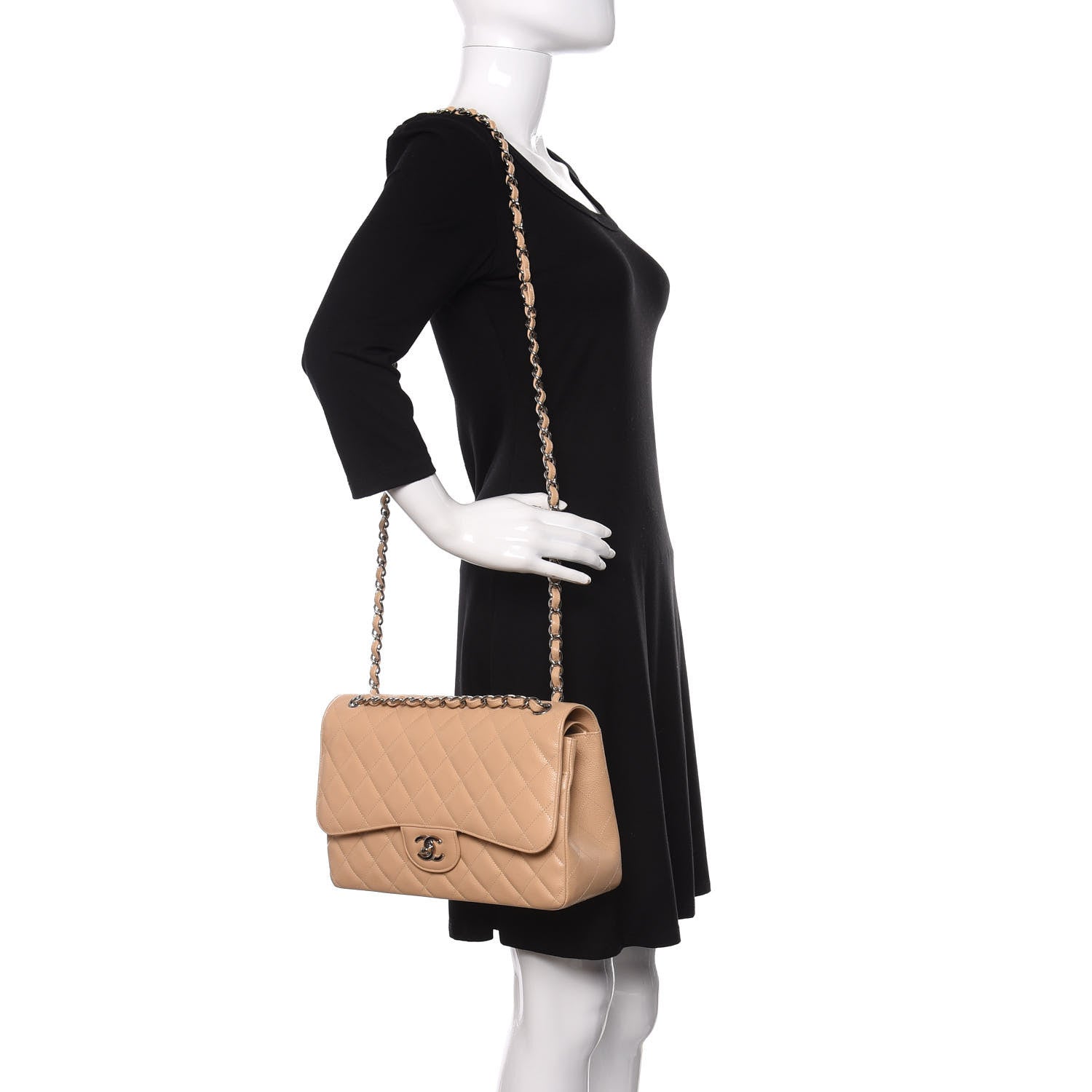 Chanel Caviar Quilted Jumbo Double Flap Light Beige 2 of 10
