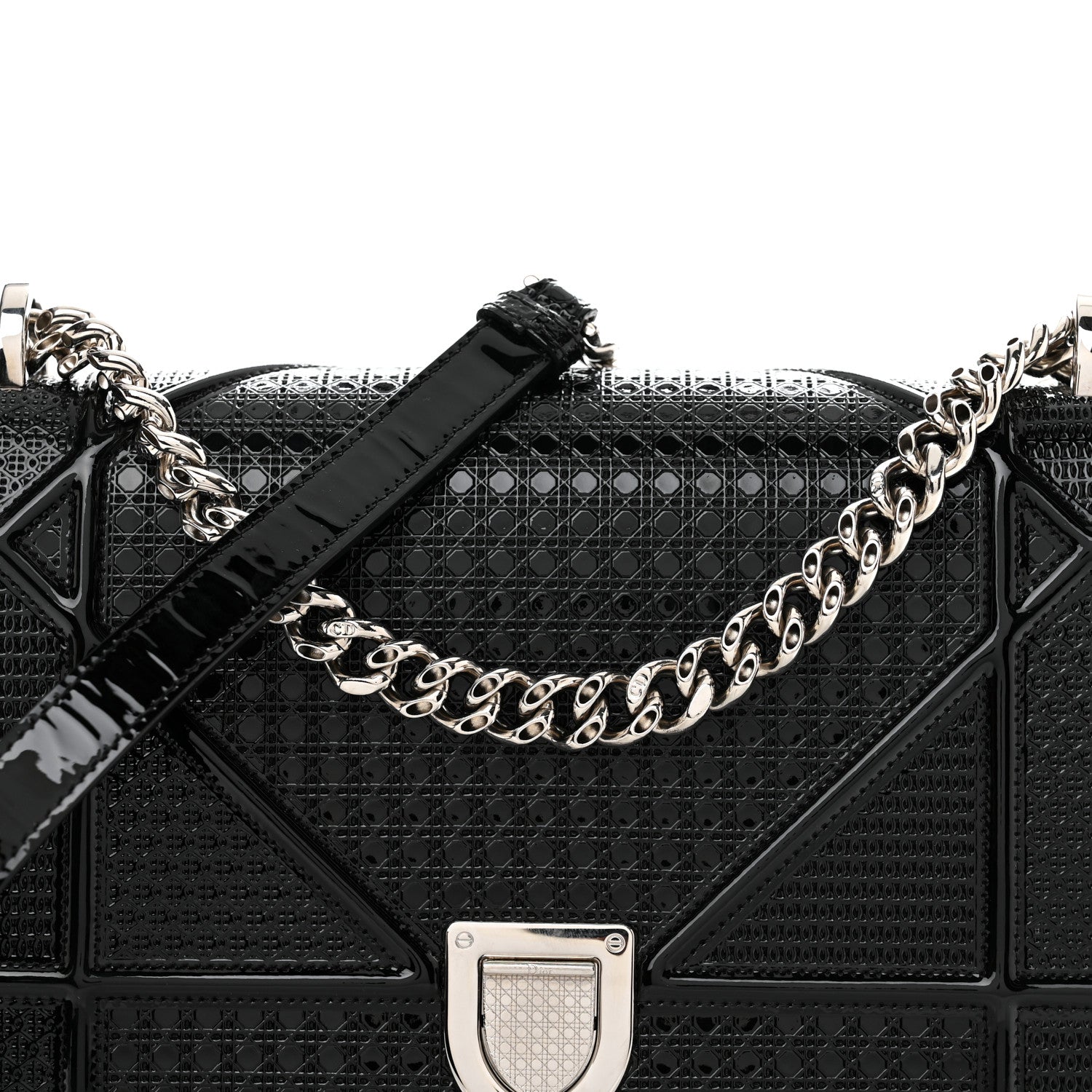 Christian Dior Metallic Patent Micro-Cannage Medium Diorama Flap Bag Graphite 9 of 11