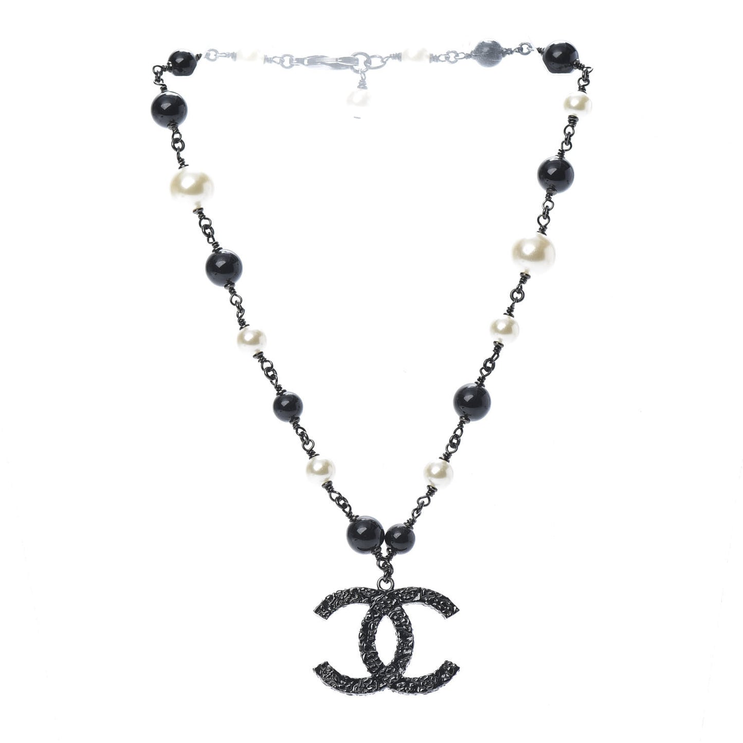 Beaded CC Short Necklace Ruthenium Black