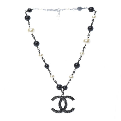 Chanel Beaded CC Short Necklace Ruthenium Black 3 of 4