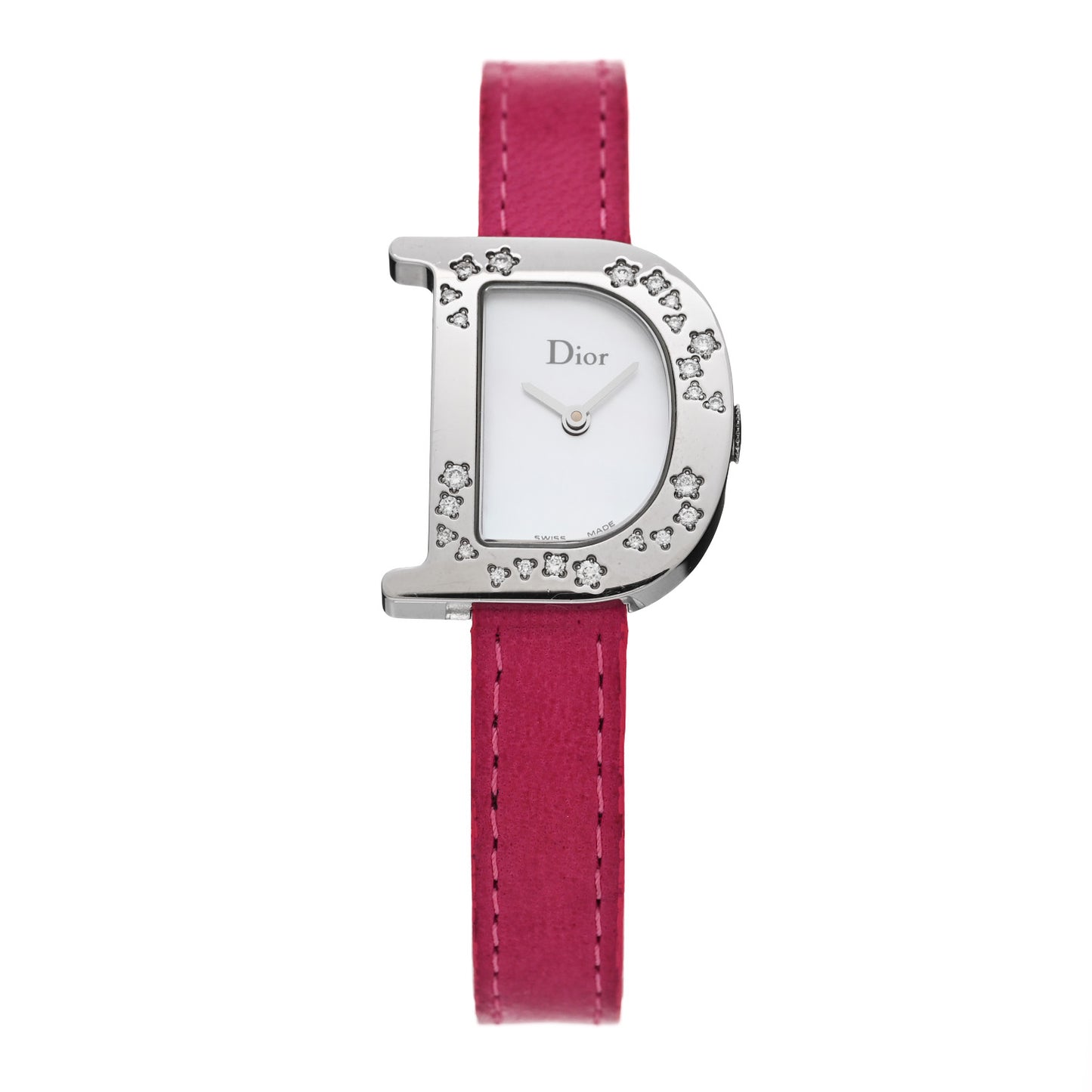 Stainless Steel Calfskin Diamond Mother of Pearl 20mm Lady D Quartz Watch Pink