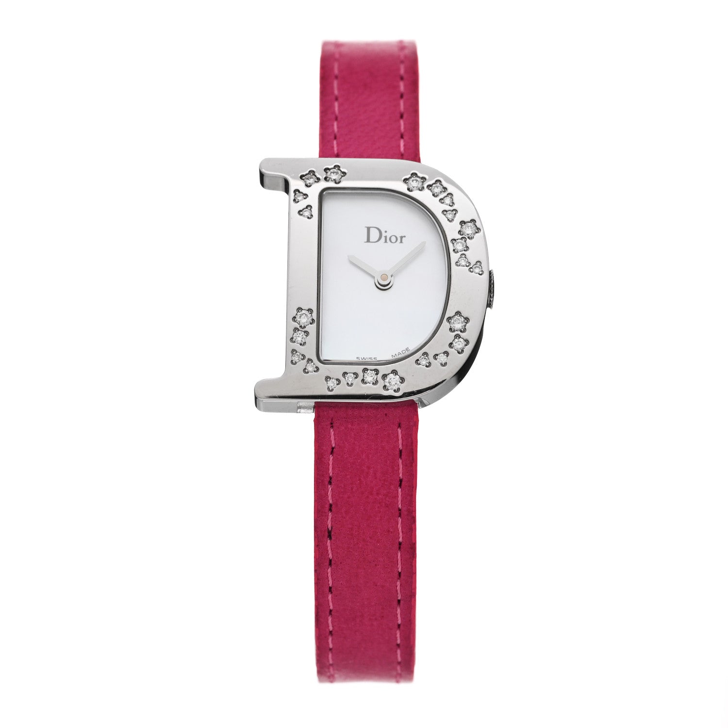 Christian Dior Stainless Steel Calfskin Diamond Mother of Pearl 20mm Lady D Quartz Watch Pink 1 of 5