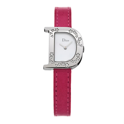 Christian Dior Stainless Steel Calfskin Diamond Mother of Pearl 20mm Lady D Quartz Watch Pink 1 of 5
