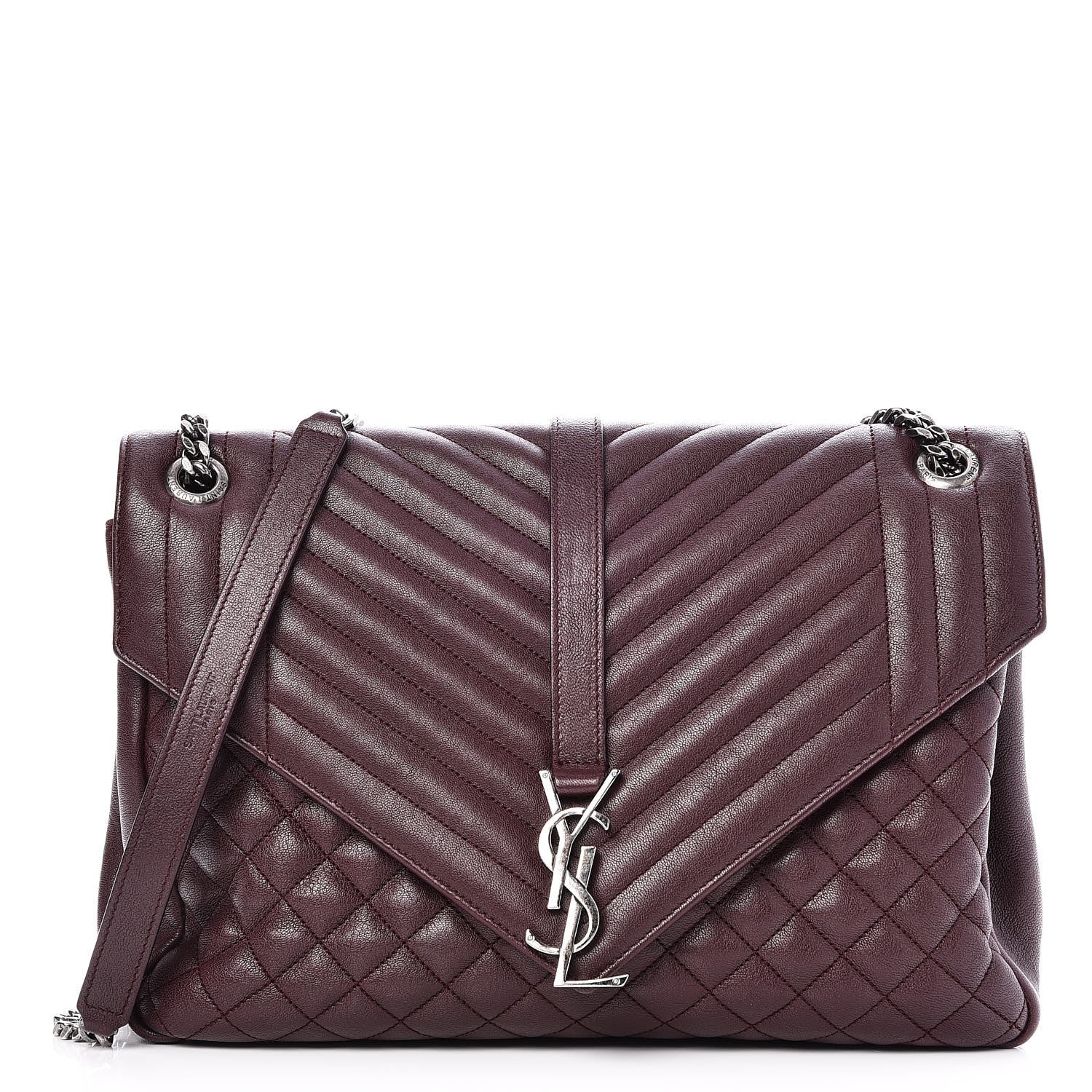 Saint Laurent Calfskin Mixed Matelasse Triquilt Large Monogram Envelope Satchel Bordeaux 1 of 10