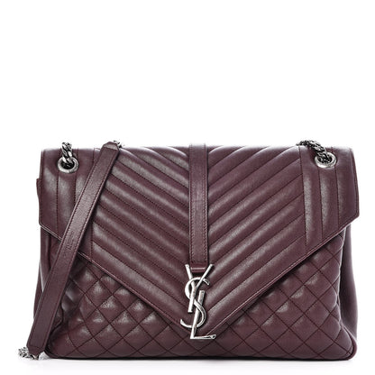 Saint Laurent Calfskin Mixed Matelasse Triquilt Large Monogram Envelope Satchel Bordeaux 1 of 10