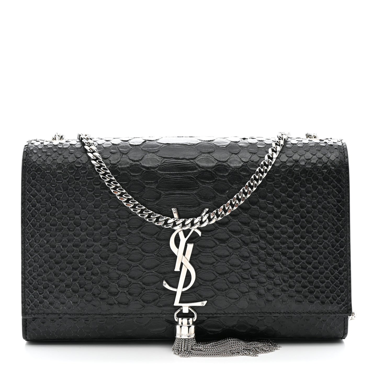 Snakeskin Medium Classic Monogram Kate Tassel Satchel Black
