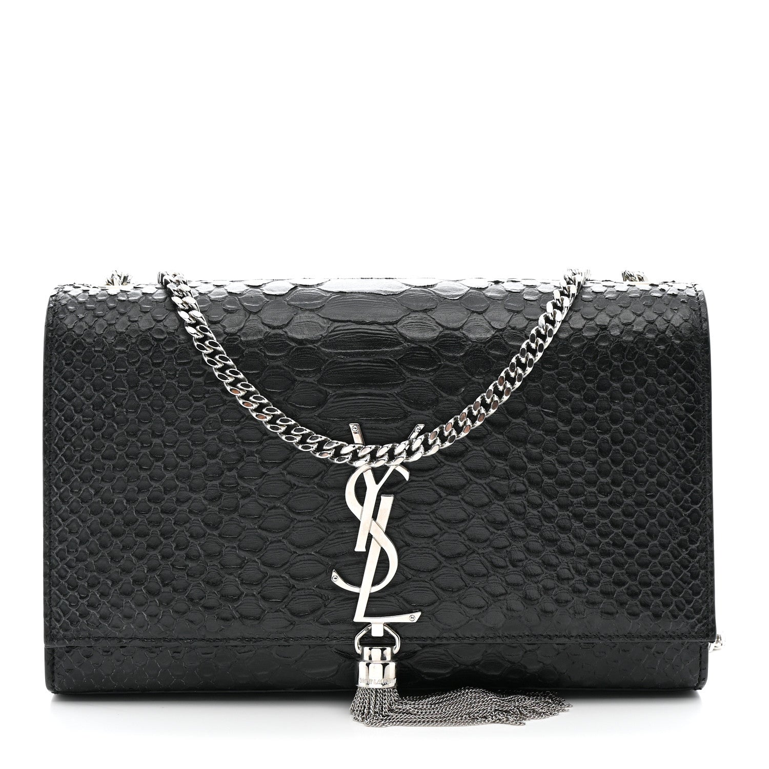 Saint Laurent Snakeskin Medium Classic Monogram Kate Tassel Satchel Black 1 of 15