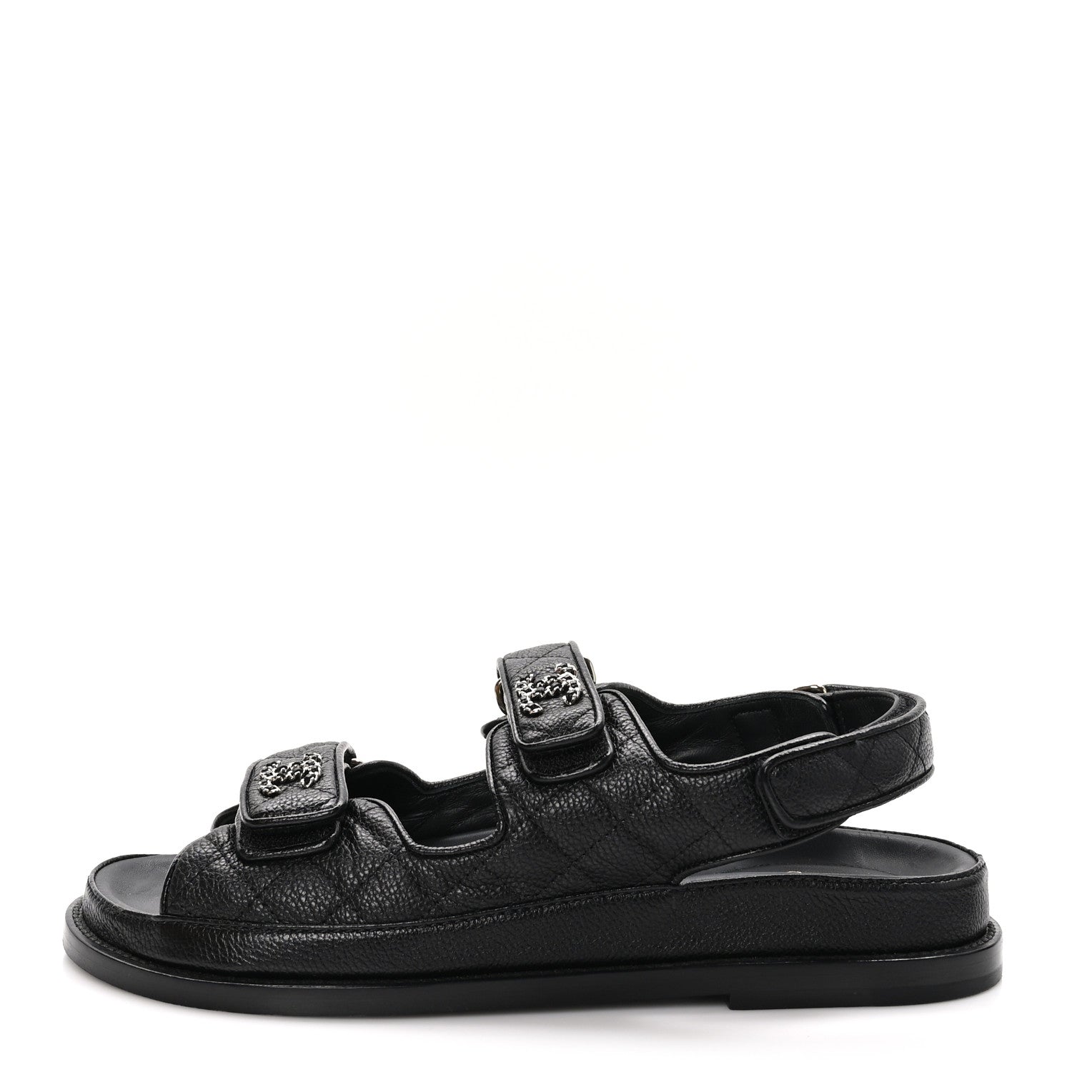 Chanel Grained Calfskin Velcro Dad Sandals 39 Black 1 of 12