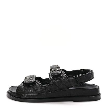 Chanel Grained Calfskin Velcro Dad Sandals 39 Black 1 of 12