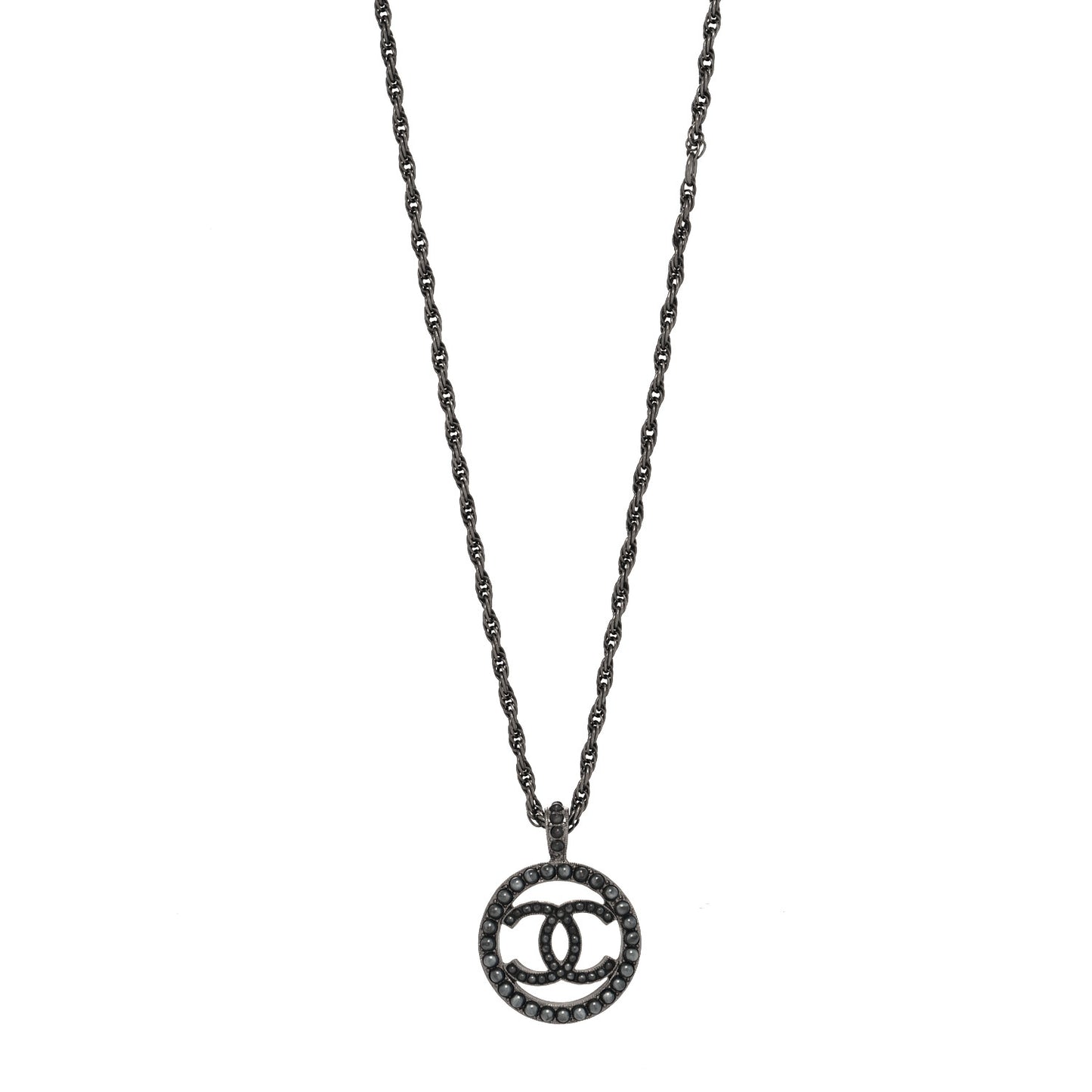 Ruthenium Pearl CC Round Pendant Necklace