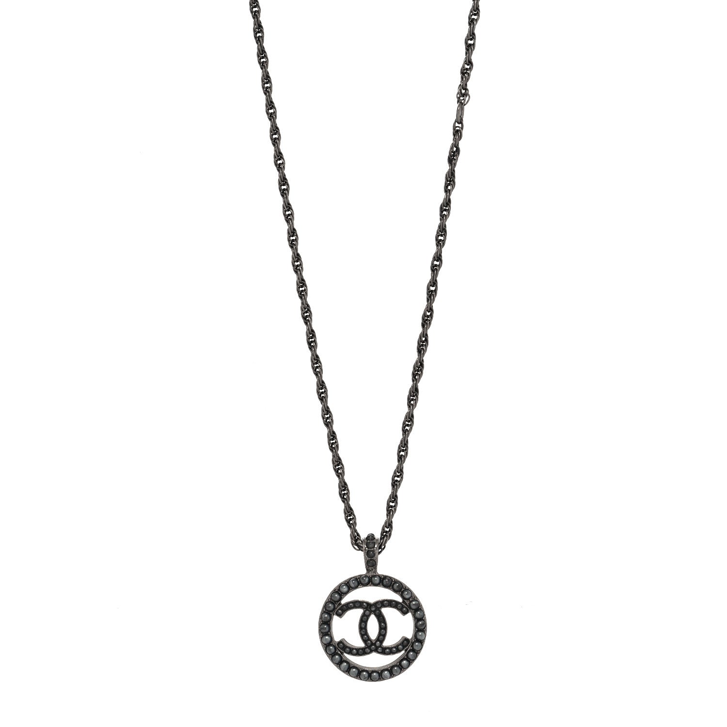 Chanel Ruthenium Pearl CC Round Pendant Necklace 1 of 5