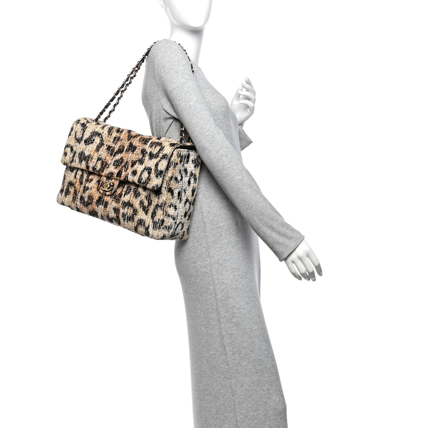 Tweed Mixed Fibers Leopard Print Souplissimo Maxi Flap Brown Black White