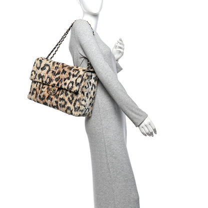 Chanel Tweed Mixed Fibers Leopard Print Souplissimo Maxi Flap Brown Black White 2 of 10