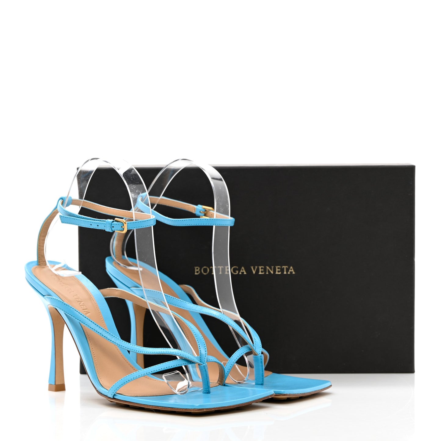 Lambskin Stretch Multi Strap 90mm Sandals 39.5 Sky Blue