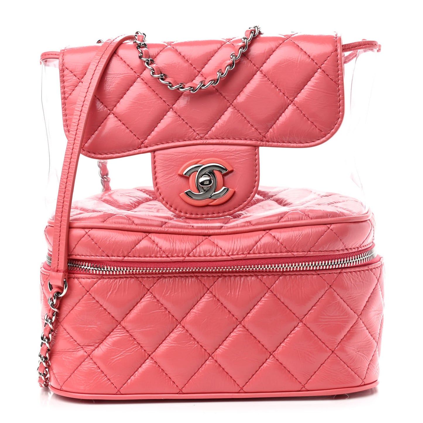 Crumpled Calfskin PVC Quilted Backpack Pink