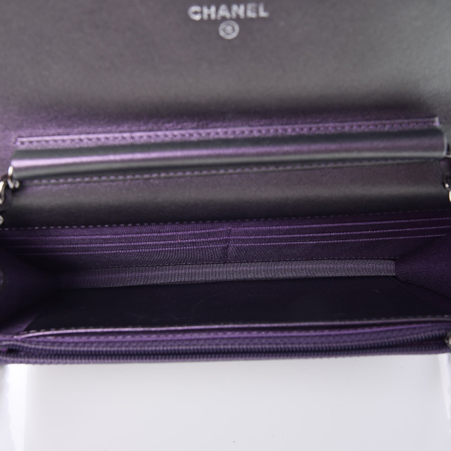 Chanel Iridescent Lambskin Quilted Wallet On Chain WOC Dark Purple 5 of 8
