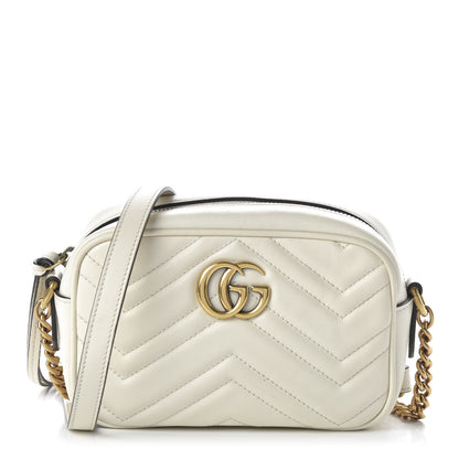 Gucci Calfskin Matelasse Mini GG Marmont Chain Shoulder Bag White 1 of 11