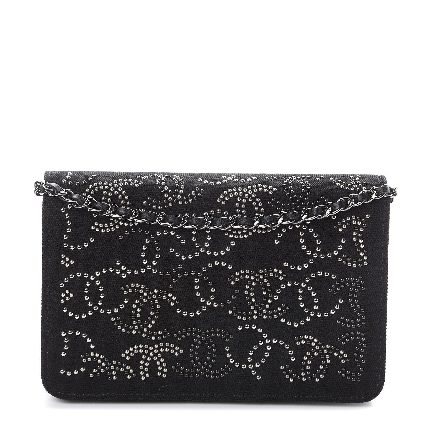 Chanel Canvas Studded CC Wallet On Chain WOC Black 1 of 10
