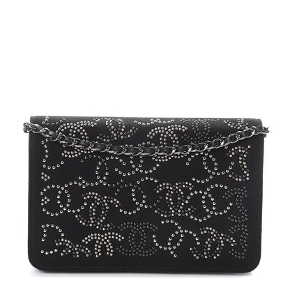 Chanel Canvas Studded CC Wallet On Chain WOC Black 1 of 10