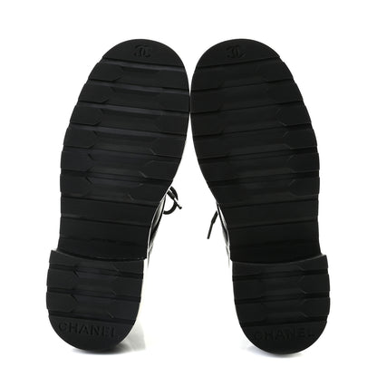 Chanel Shiny Lambskin Quilted Lace Up Combat Boots 36 Black 6 of 11
