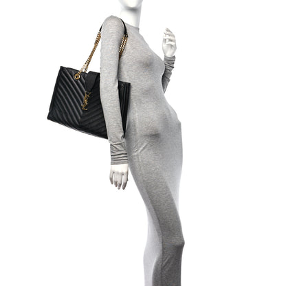 Saint Laurent Grain De Poudre Matelasse Chevron Monogram Shopping Bag Black 2 of 11