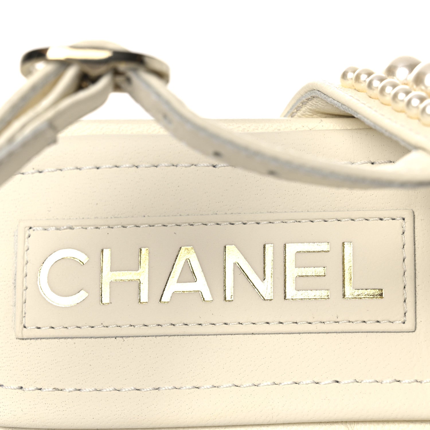 Chanel Lambskin Pearl Mini CC Thong Sandals 38 White 1762164