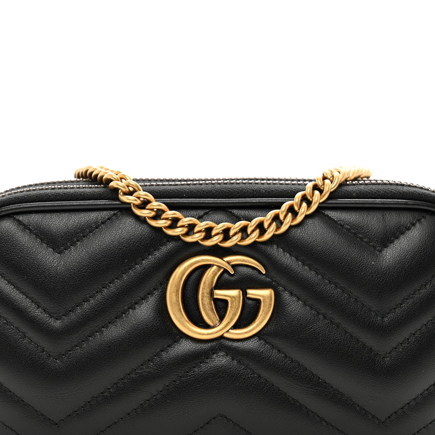 Calfskin Matelasse Mini GG Marmont Chain Crossbody Bag Black