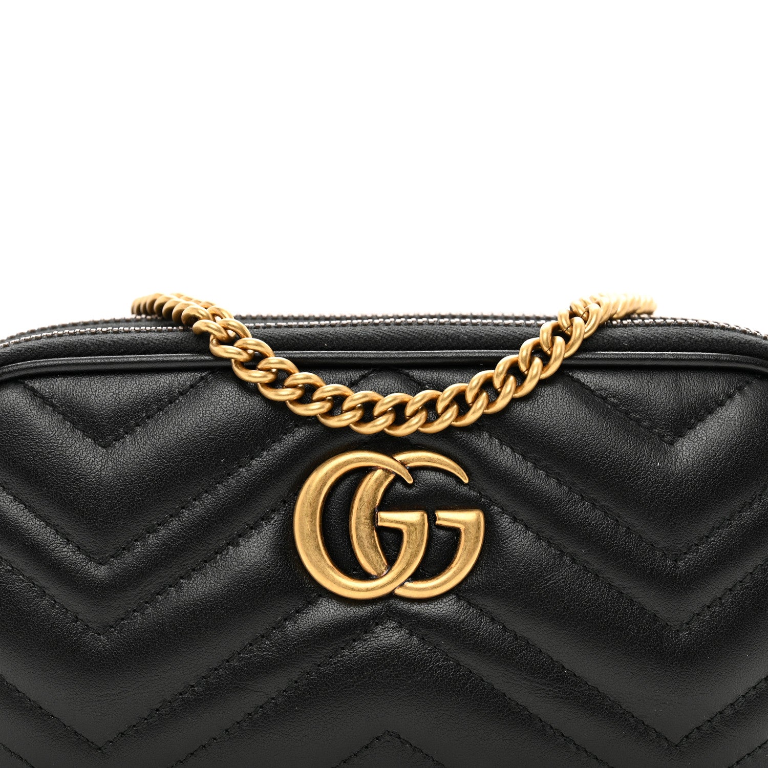 Gucci Calfskin Matelasse Mini GG Marmont Chain Crossbody Bag Black 5 of 10
