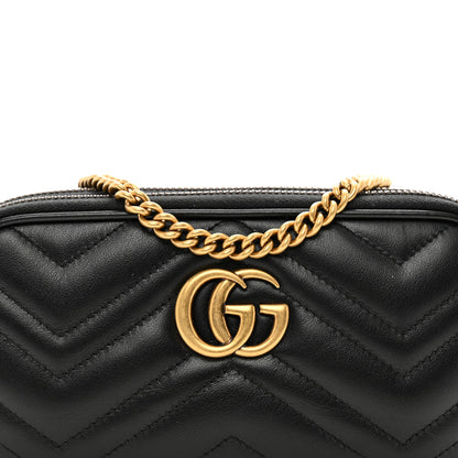 Gucci Calfskin Matelasse Mini GG Marmont Chain Crossbody Bag Black 5 of 10