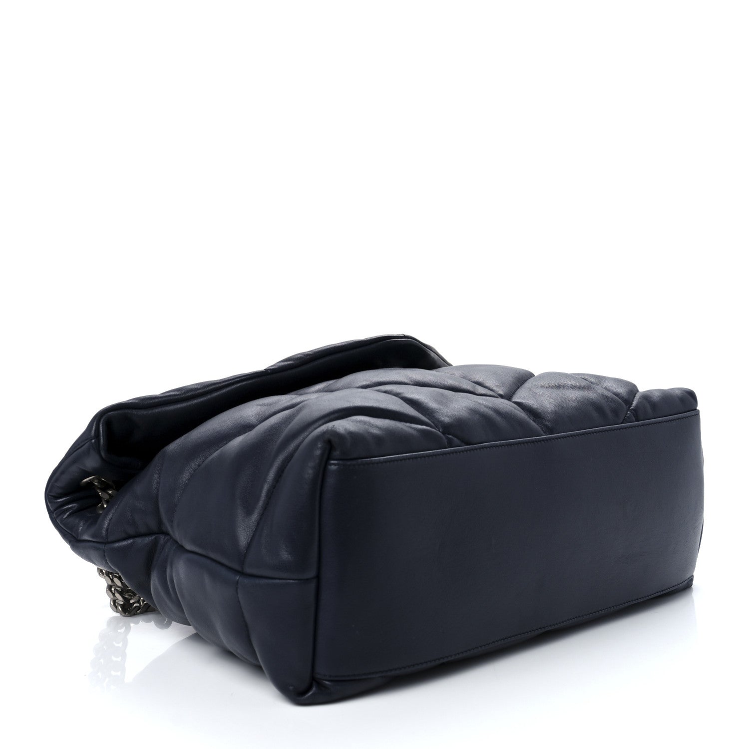 Saint Laurent Lambskin Quilted Medium Loulou Puffer Monogram Chain Satchel Navy 4 of 14