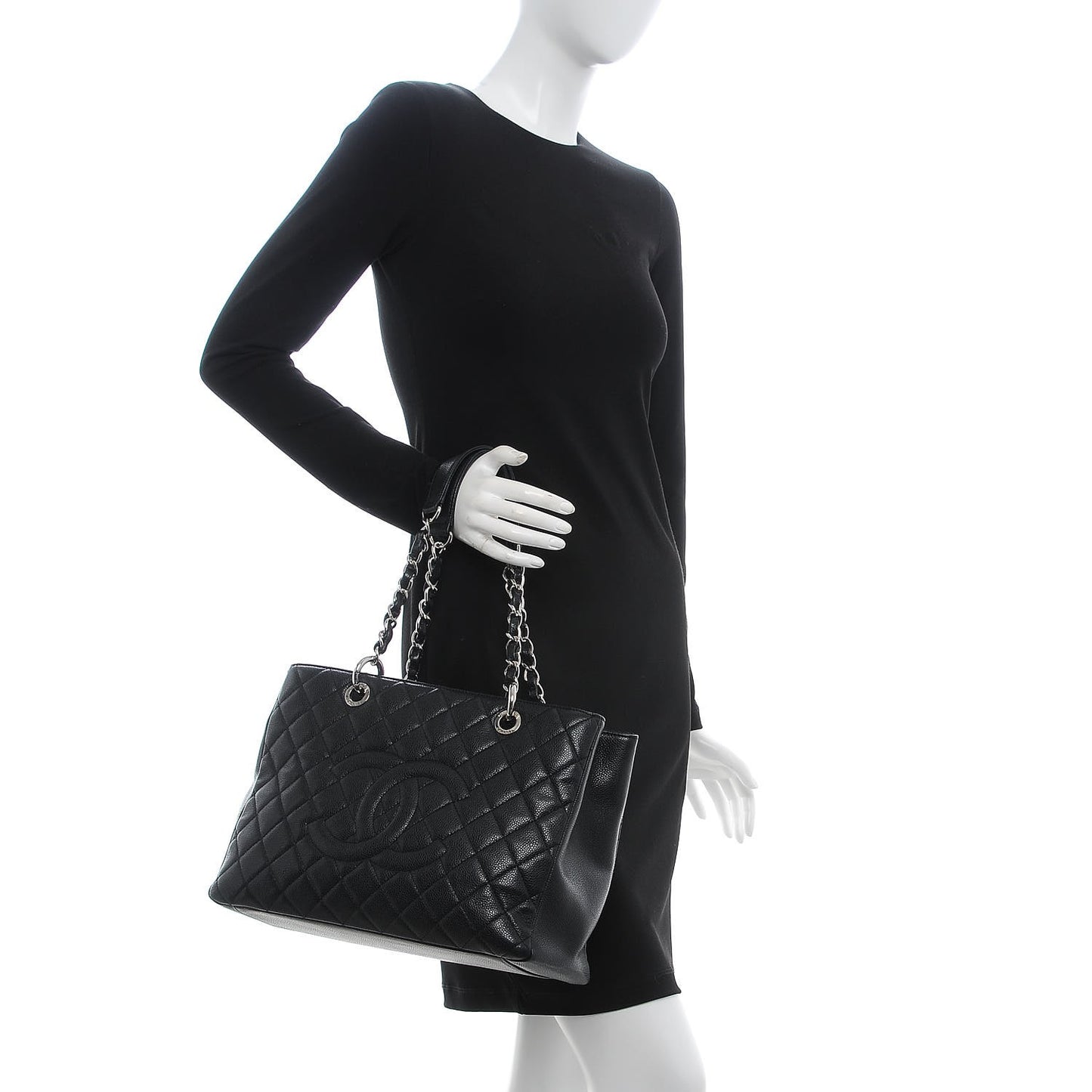Caviar Quilted Grand Shopping Tote GST Black