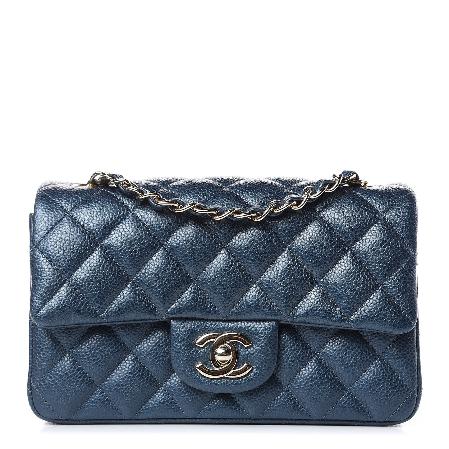 Metallic Caviar Quilted Mini Rectangular Flap Dark Blue