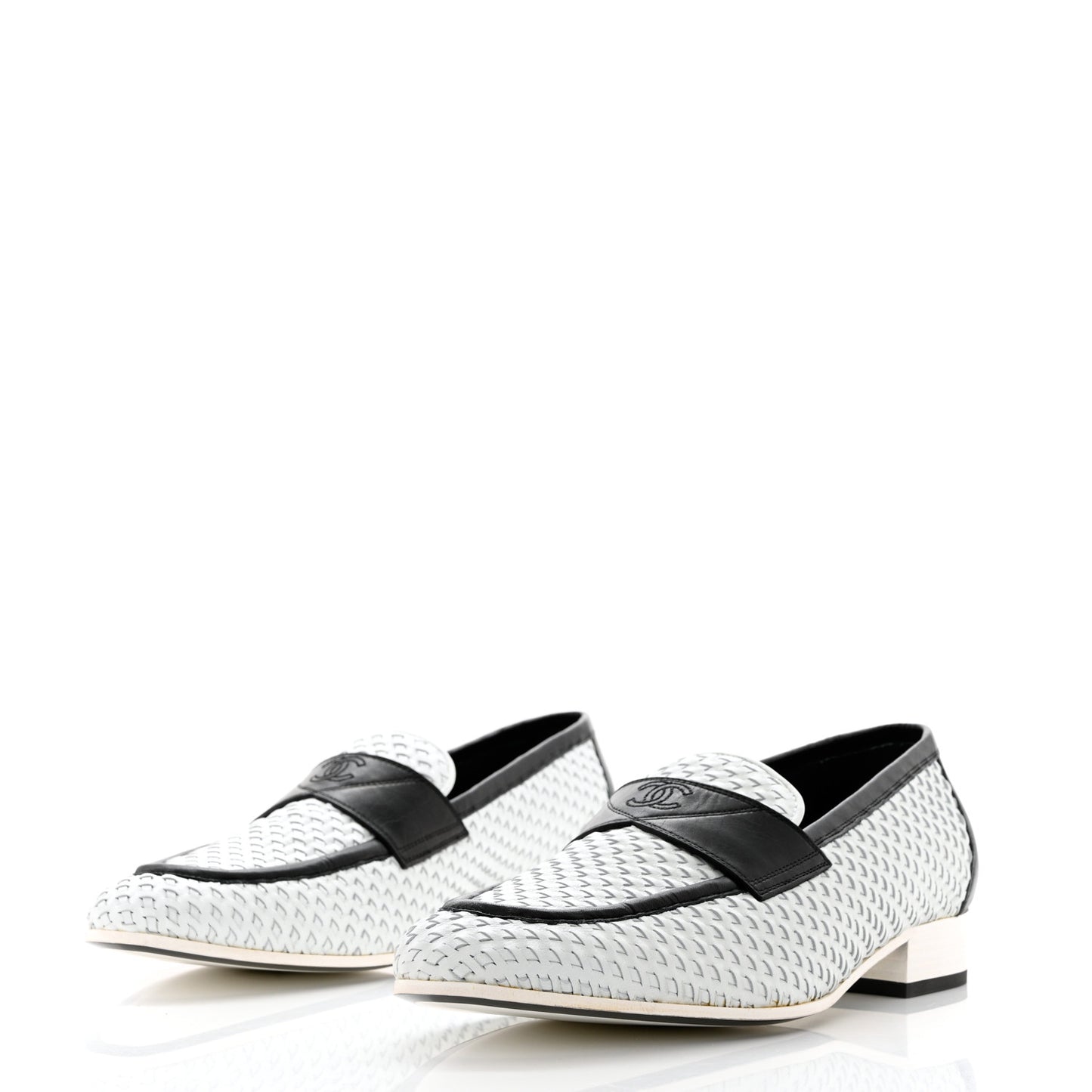 Lambskin Calfskin Braided Mens Mocassin Loafers 44 White Black