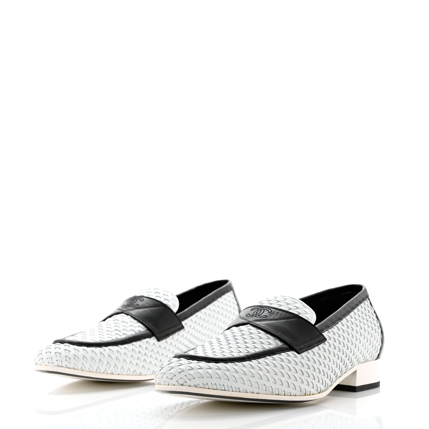 Chanel Lambskin Calfskin Braided Mens Mocassin Loafers 44 White Black 3 of 10