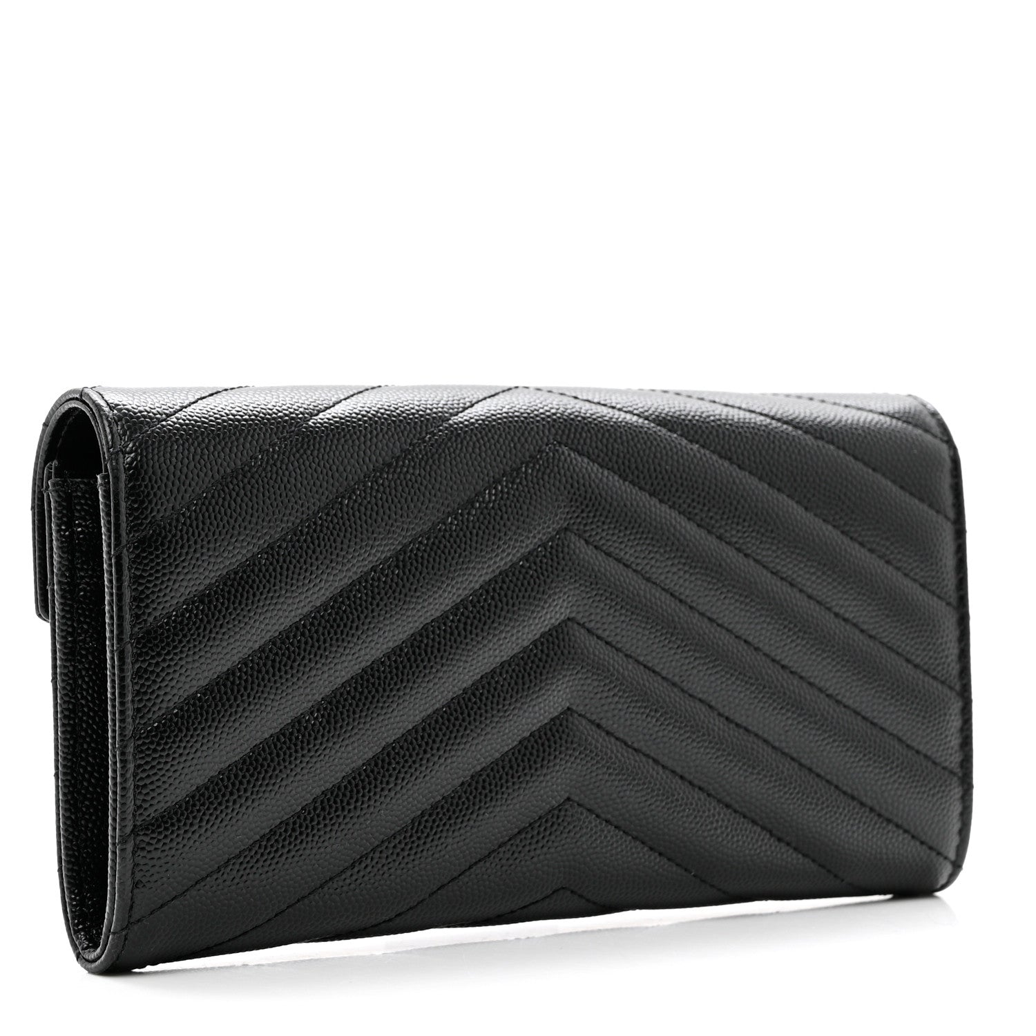 Saint Laurent Grain De Poudre Matelasse Chevron Monogram Flap Wallet Black 3 of 7