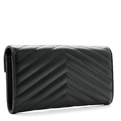 Saint Laurent Grain De Poudre Matelasse Chevron Monogram Flap Wallet Black 3 of 7