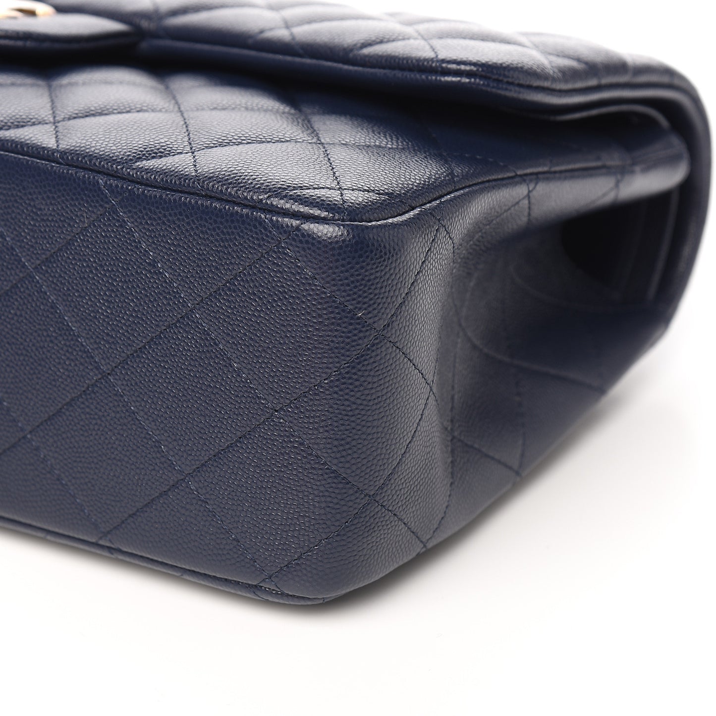Caviar Quilted Jumbo Double Flap Navy Blue